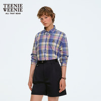 Teenie Weenie小熊格纹衬衫女2025年春夏新款休闲学院风长袖衬衣上衣女