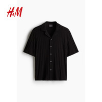 H&M男装古巴领衬衫夏季标准版型内搭短袖针织上衣休闲衬衣1257391