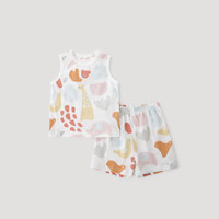 巴厘小猪 宝宝分体套装夏装2025男童无袖薄款女童两件装夏季婴幼儿衣服 七巧动物乐园 110