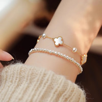 花饰庄园 四叶草母淡水珍珠手链女不掉色百搭感手串新中式手饰 母贝淡水珍珠手链