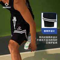 准者美式篮球短裤男士夏季训练裤带内衬假两件透气运动五分裤 纯正黑 XS
