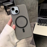 韵宁 超薄PC磨砂磁吸冰雾壳 iPhone15Plus手机壳 优雅黑 PC
