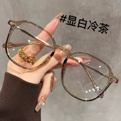 瑾诚 超轻大框冷茶色近视眼镜女可配度数素颜神器多边形眼睛镜框架 显白冷茶 0度防蓝光镜片