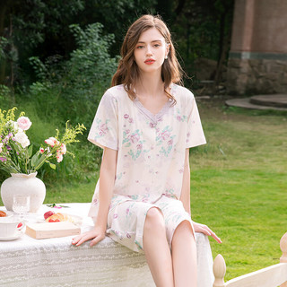 芬腾睡衣女士2025年夏季100%纯棉新中式七分裤薄款家居服套装