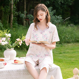 芬腾睡衣女士2025年夏季100%纯棉新中式七分裤薄款家居服套装