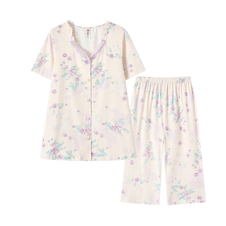 芬腾睡衣女士2025年夏季100%纯棉新中式七分裤薄款家居服套装