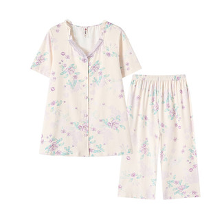 芬腾睡衣女士2025年夏季100%纯棉新中式七分裤薄款家居服套装