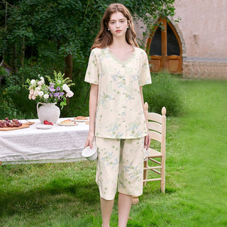 芬腾睡衣女士2025年夏季100%纯棉新中式七分裤薄款家居服套装