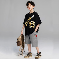 大嘴猴(paul frank)童装夏季套装2025男女童休闲短袖短裤中大童运动时尚两件套 黑金+灰色 110