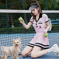 CHOPCHOP 【澳网千金】运动运动防走光针织连衣裙高尔夫网球 黑-连衣裙 L