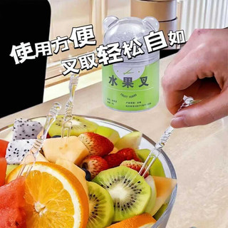 夕纪水果叉一次性叉勺罐装便携收纳透明加厚叉子家用商用食品级水果签 竹节叉【熊猫罐装】200支