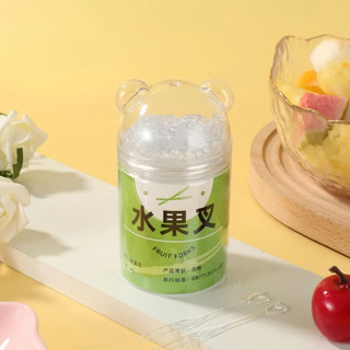 夕纪水果叉一次性叉勺罐装便携收纳透明加厚叉子家用商用食品级水果签 竹节叉【熊猫罐装】200支