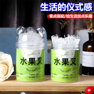 夕纪 一次性罐装透明水果叉 200支小熊盒装