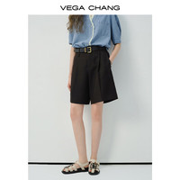 VEGA CHANG百慕大短裤女2025年夏季通勤百搭立体压褶休闲短裤 显瘦黑 S