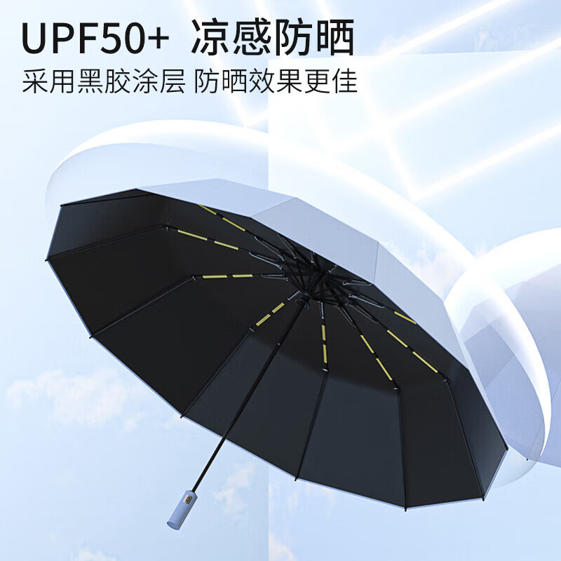 小米有品生态链全自动伞加强伞骨雨伞太阳伞防紫外黑胶防晒遮阳伞 60骨全自动抗强风【黑色】