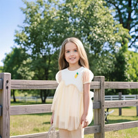 大嘴猴童装女童连衣裙2025夏季新款时髦网纱裙洋气小女生甜美针织短袖裙 奶油白 130