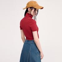 复古POLO双拉链针织短袖女夏季女装提花修身T恤