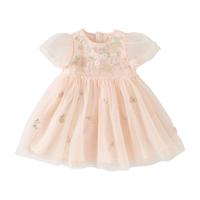 戴维贝拉儿童连衣裙夏装女童网纱公主裙周岁女宝礼服裙子 奶白