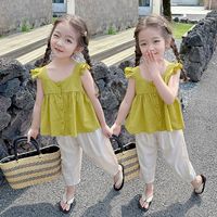 小排靓 女童夏装飞袖套装2025新款儿童吊带时髦洋气两件套宝宝夏款薄衣服