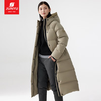 君羽 800蓬95白鹅绒长款388g充绒鹅绒服 卡其绿