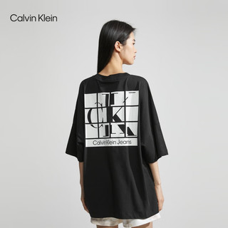 Calvin Klein Jeans夏季男女情侣中性休闲ck分割印花纯棉宽松短袖T恤J400212