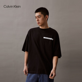 Calvin Klein Jeans夏季男女情侣中性休闲ck分割印花纯棉宽松短袖T恤J400212