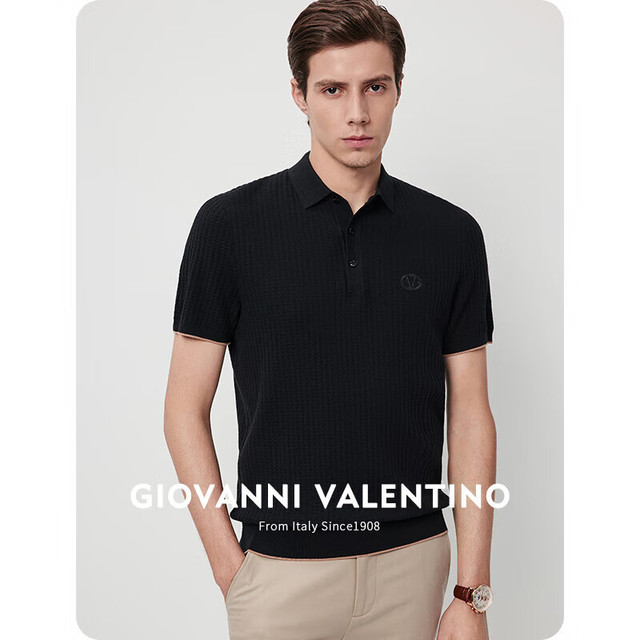 VALENTINO 华伦天奴 男士100%纯棉5A抗菌针织短袖polo衫