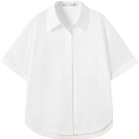 对白简约通勤松弛感短袖白衬衫女2025夏新款独特宽松休闲衬衣上衣 月光白