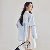 对白简约通勤松弛感短袖白衬衫女2025夏独特宽松休闲衬衣上衣 晴空蓝 M