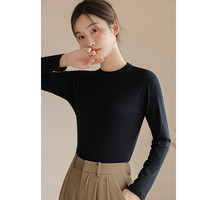莫代尔小立领长袖t恤女2025春季修身圆领内搭白色针织打底衫上衣