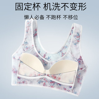 六月玫瑰2件装轻薄蕾丝内衣中老年妇女大码文胸无钢圈美背内衣 混色 黑+白 M （80-100斤）