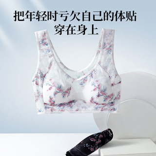 六月玫瑰2件装轻薄蕾丝内衣中老年妇女大码文胸无钢圈美背内衣 混色 黑+白 M （80-100斤）