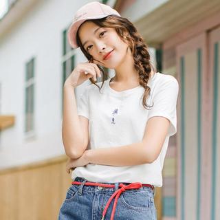 纯棉夏季圆领文艺小清新绣花时尚百搭显瘦短袖T恤女上衣
