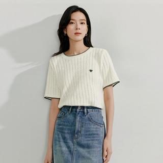 【含羊毛】薄款短袖针织衫女2025夏季时尚百搭撞色圆领上衣