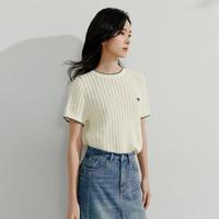 【含羊毛】薄款短袖针织衫女2025夏季时尚百搭撞色圆领上衣
