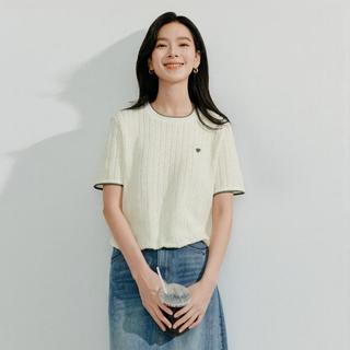 【含羊毛】薄款短袖针织衫女2025夏季时尚百搭撞色圆领上衣