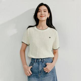 【含羊毛】薄款短袖针织衫女2025夏季时尚百搭撞色圆领上衣