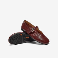 拔佳(Bata)羊皮书玛丽珍女2025春季复古抓纹软底通勤单鞋奶奶AUO01AQ5 酒红-圆头宽版 34