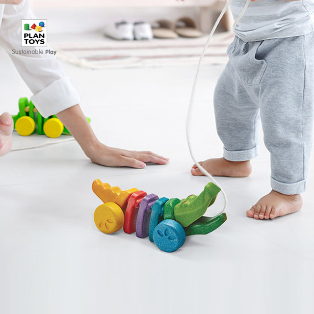 PLAN TOYS 鳄鱼系列宝宝学步拖拉鳄鱼plantoys木质儿童手拉拉车拉线拉绳牵引玩具原木鳄鱼系列 经典拖拉鳄鱼