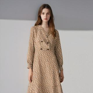 MB春秋女士碎花连衣裙韩版高腰线设计收腰显瘦A字裙