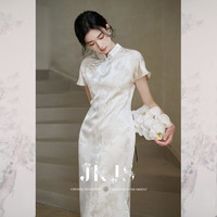 JKJS【幽兰影】人丝肌理提花新中式连衣裙女夏高级感开叉长裙旗袍