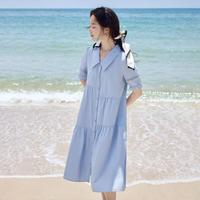 纯棉欧若风松弛感连衣裙2025夏季气质宽松泡泡袖衬衫式娃娃裙