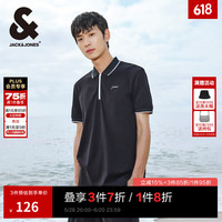 杰克琼斯 杰克·琼斯（JACK&JONES）男装夏季男士商务休闲舒适百搭精致翻领短袖polo衫224206030 黑色E40 常规 黑色E40 M 175 175/96A/M