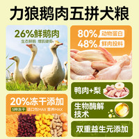 力狼鸭肉梨狗粮 中大小型犬泰迪比熊柯基柴犬边牧成幼犬通用冻干狗粮 【冻干六拼】30斤6袋+狗火腿20支