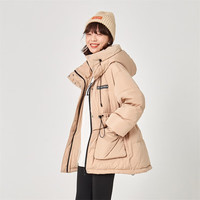 雪中飞 SNOWFLYING【反季清仓】女士时尚连帽抽绳休闲大口袋纯色羽绒服外套   /160/84A