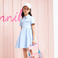安奈儿（Annil）童装女童短袖连衣裙夏百褶文艺工装风轻薄透气裙子