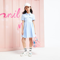安奈儿（Annil）童装女童短袖连衣裙夏百褶文艺工装风轻薄透气裙子