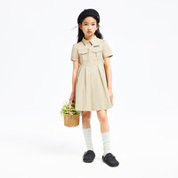 安奈儿（Annil）童装女童短袖连衣裙夏百褶文艺工装风轻薄透气裙子