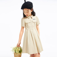 安奈儿（Annil）童装女童短袖连衣裙夏百褶文艺工装风轻薄透气裙子