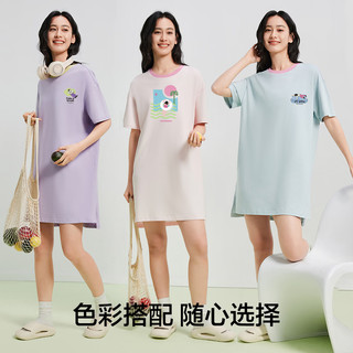 有棵树纯棉女士睡裙可外穿80S柔顺精梳棉中长裙家居服女5A抑菌